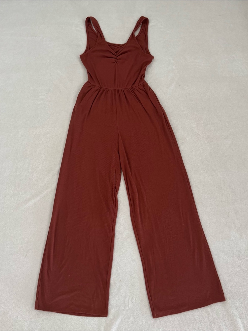 Sleeveless Open Back Wide-Leg Jumpsuit in Rust Brown